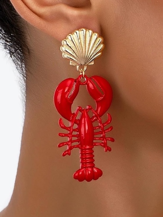 Anthropologie Jewelry - Anthropologie Gold Tone Shell with Red Lobster Drop Earrings